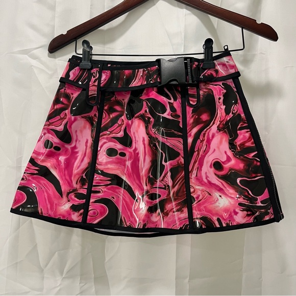 rave set acid wash bra skirt pink adjustable new with tags festival edm pvc XS - Picture 6 of 7